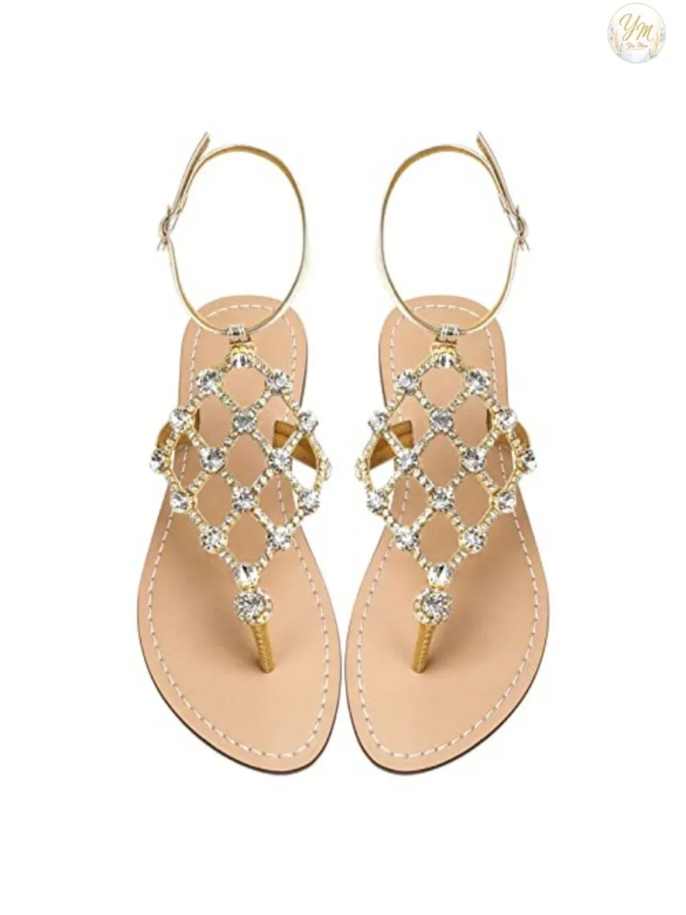 Women's Rhinestone Flat Sandals T-Strap Thong Flip Flop